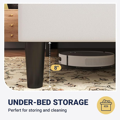 Allewie King Size Platform Velvet Bed Frame with Geometric Wingback Headboard, Boho Upholstered Bed with Wooden Slats Support, No Box Spring Needed, Easy Assembly, White