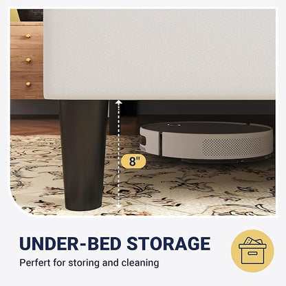 Allewie Full Size Platform Velvet Bed Frame with Geometric Wingback Headboard, Boho Upholstered Bed with Wooden Slats Support, No Box Spring Needed, Easy Assembly, White