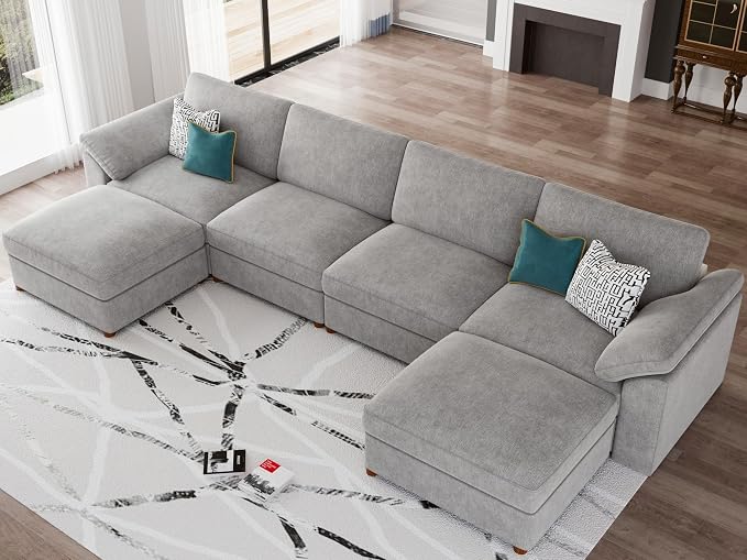 EASE MOOSE Oversized U Shape Sectional Modular Sofa,Wide Deep seat Sectional Sofa, Comfortable Grey Cloud Modular Sofa