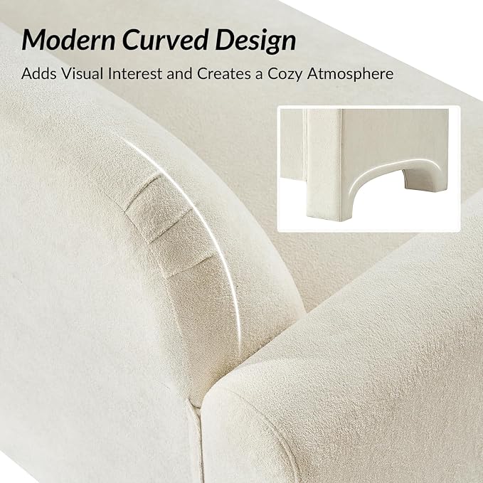 HULALA HOME 60" Modern Curved Loveseat Sofa, Comfy Chenille Couch Small Love Seat with Wrapped Armrests, 2 Seater Sofa for Living Room, Easy Assembly, Ivory
