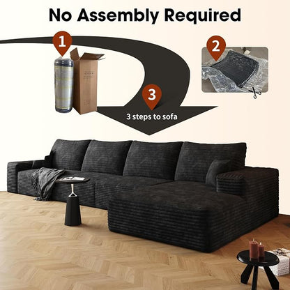 AUGOP 136" Sectional Couches for Living Room Modern Modular Sofa with L-Shape Couchs Upholstered Boneless Couch Deep Seat Sectional Couch with Chaise (Black, Right Facing Chaise+3Seaters)