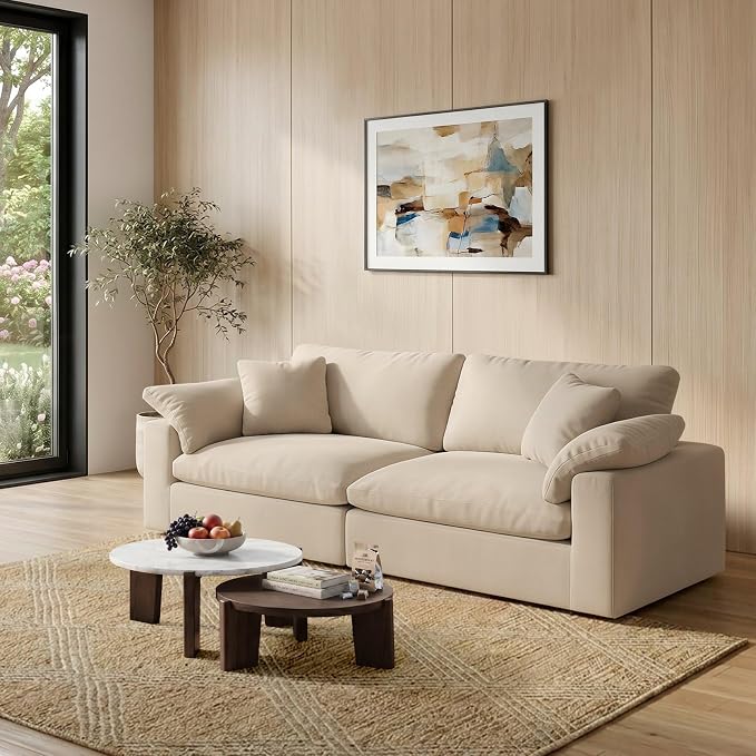 Modular Sectional Sofa Cloud Couch,78.6" Down Filled Comfy Cloud Modern Sofa,2 Seater with Khaki Linen Couch Cushion Covers Removable Furniture for Living Room