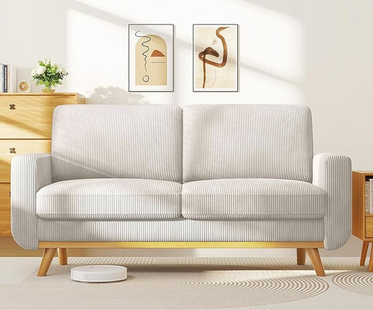 Vesgantti 68" Loveseat Sofa Light Grey, Comfy Corduroy Couch with Spring Cushion and Solid Wood, Modern Deep Seat for Bedroom, Living Room, Office