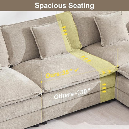 76.7" Modular Sectional Sofa with Ottoman, Modern L Shaped Sectional Couch, Comfy Cloud Couch for Living Room, Loveseat Chenille Deep Seat Sofa with Pillow for Bedroom Apartment, Small Spaces, Camel