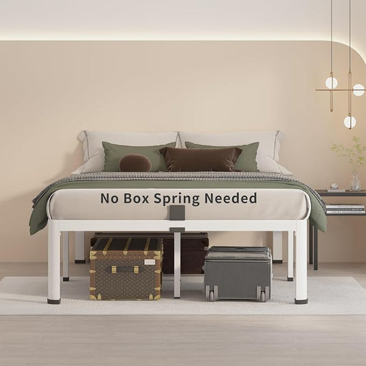 MAF 14 Inch California King Metal Platform Bed Frame White with Round Corner Legs, 3000 LBS Heavy Duty Steel Slats Support, Noise Free, No Box Spring Needed, Easy Assembly