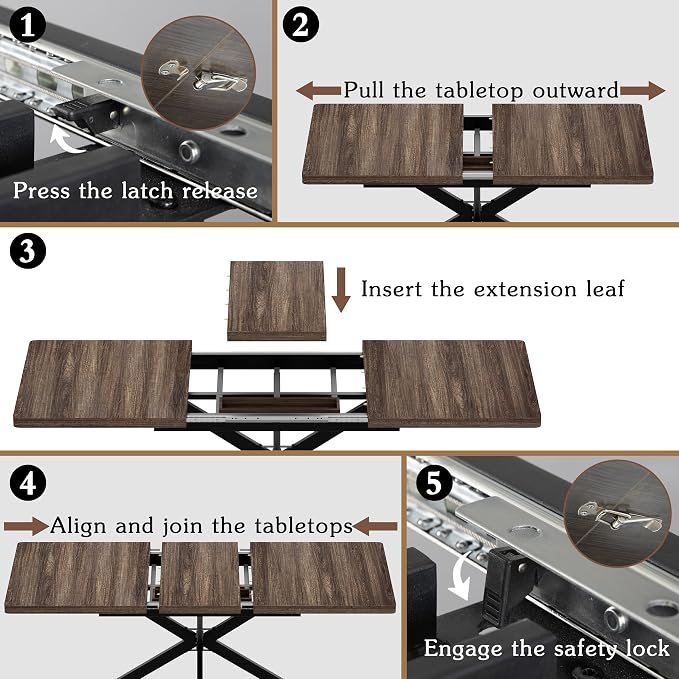 Extendable Dining Room Table for 4 6 8, 55"-71" Long Rectangle Kitchen Table,Wood Expandable Dining Table with Hidden Storage, Space Saving, For Kitchen Dining Living Room, Farmhouse, Dark Walnut