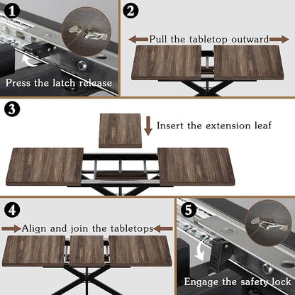 Extendable Dining Room Table for 4 6 8, 55"-71" Long Rectangle Kitchen Table,Wood Expandable Dining Table with Hidden Storage, Space Saving, For Kitchen Dining Living Room, Farmhouse, Dark Walnut