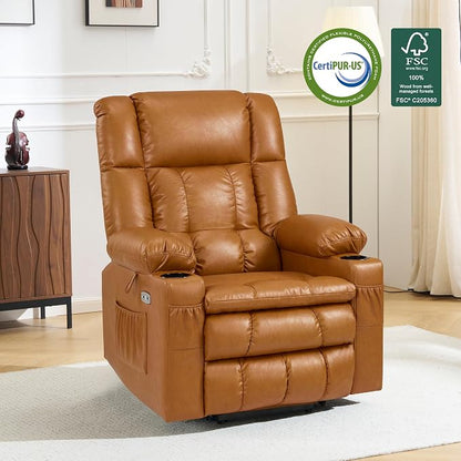 MCombo Large Dual Motor Power Lift Recliner Chair for Elderly, Zero Gravity Lift Chair with Heat and Massage, Infinite Position Lay Flat Recliner, USB Ports, Faux Leather 7896 (Tawny, Large)