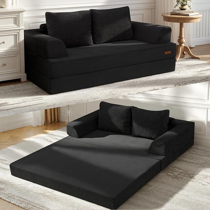 COMAX Futon Sofa Bed, Convertible Sofa Bed, Folding Boneless Couches | Boneless Couch for living room, 4‑in‑1 Fold Out Small Foldable Loveseat Floor Sleeper Mattress Lounge Space‑Saving