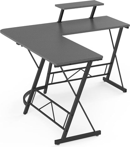 Mr IRONSTONE L Shaped Gaming Desk, Computer Corner Desk Carbon Fiber Surface for Home Office, Writing Study Desk with Laptop Stand, Easy to Assemble, Carbon Fiber, 51 Inch