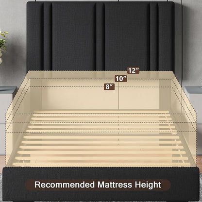 Einhomn Upholstered Twin Size Bed Frame with Linen Fabric Headboard, Strong Wooden Slats Support, Noise Free, No Box Spring Needed, Black