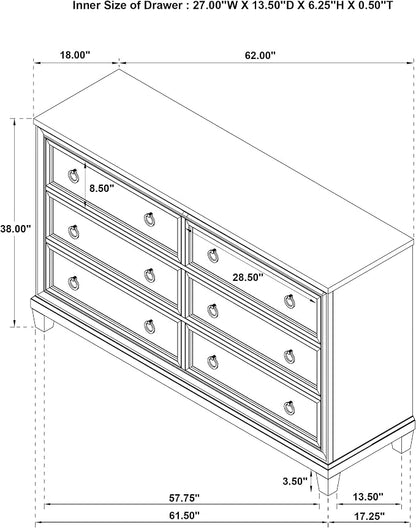 Coaster Home Furnishings - Pembroke - Wood - 6-Drawer Bedroom Dresser with Stepped Trim, Ring Pulls and Coastal Style - Bedroom - Washed Oak - 215923