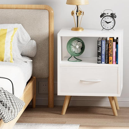 Aenuert Night Stand, White Kids Nightstand with Drawer, Nursery Side Table with Open Storage, 2-Tier Modern End Table, Bedside Table for Small Space, Living Room, Bedroom