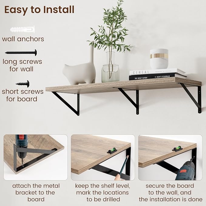 Axeman 12 Inch Deep Floating Shelves for Wall - 36 Inch Wide x 12 Inch Deep Wall Shelves Set of 2 - Rustic Grey Wood Floating Shelves for Living Room