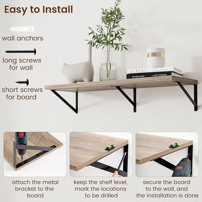 Axeman 12 Inch Deep Floating Shelves for Wall - 36 Inch Wide x 12 Inch Deep Wall Shelves Set of 2 - Rustic Grey Wood Floating Shelves for Living Room