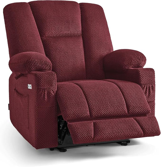 MCombo Oversized Zero Gravity Recliner Chair with Heating and Massage, Power Recliner for Big and Tall with USB & Type C Ports, Cup Holders for Living Room 8017 (Burgundy, Oversized)