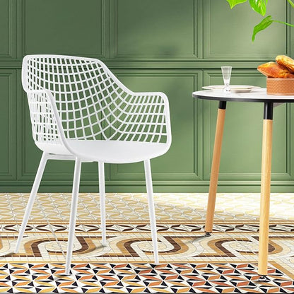 Giantex Modern Dining Chairs Set of 4 - White Arm Chair with 15" High Backrest, Powder-Coated Metal Legs, Anti-Slip Foot Pads, Max Load 265 lbs, Kitchen Dining Room