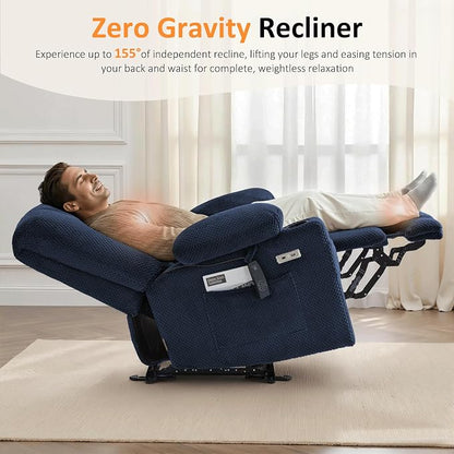 MCombo Oversized Zero Gravity Recliner Chair with Heating and Massage, Power Recliner for Big and Tall with USB & Type C Ports, Cup Holders for Living Room 8017 (Navy Blue, Oversized)