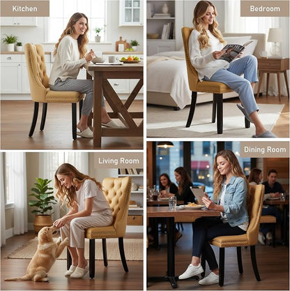 Mid Century Modern Dining Chair Set of 6 Velvet Upholstered Dining Accent Chair Farmhouse Dining Chairs with High Back and Nailhead Trim for Kitchen, Living Room, Bedroom (Gold)