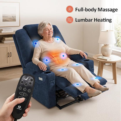 MCombo Power Lift Recliner Chair for Elderly R7042(Admiral, Small-Wide) | Heat and Massage, USB& Type C Charging Port, FSC Certified