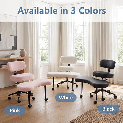 DUMOS Ergonomic ADHD Meditation Office Desk Chair with Adjustable Backrest, Cross Legged Chair Height Adjustable with 360° Swivel Footstool, Yoga Stool for Home Office, Teddy Fabric Pink