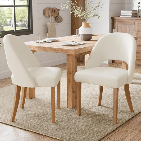 Wooden Dining Chairs Set of 2, Upholstered Modern Chenille Dining Room Chair Kitchen Chairs, Comfy Farmhouse Dinner Chair for Kitchen Dining Room, Beige