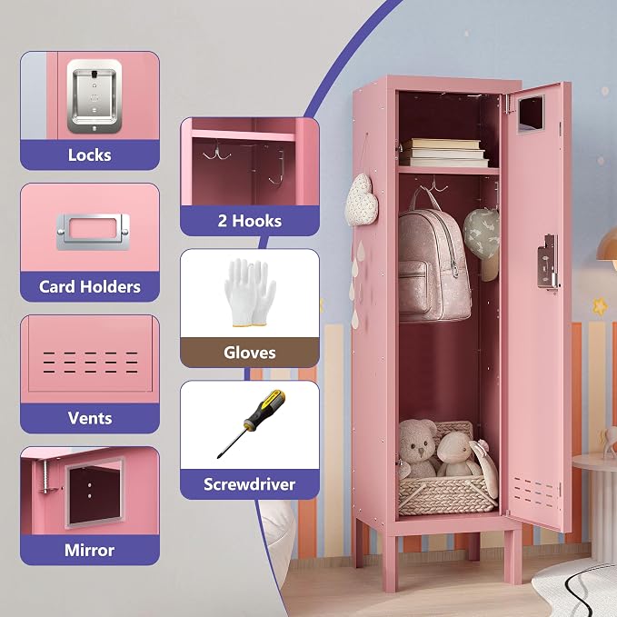 BUTISOW Metal Kids Locker,Metal Cabinet Storage Lockers,Lockable for Employees with Door,54" Height Steel Locker,Lockable Steel Locker for Children's Room, Playroom, School,Gym