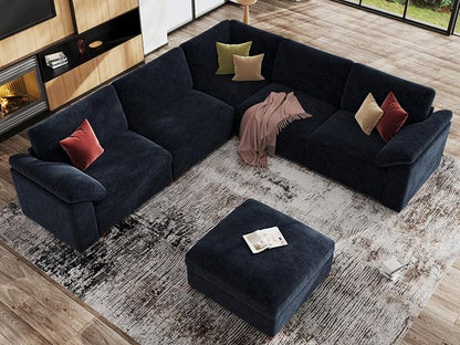 EASE MOOSE Oversized Blue Sectional V Shape Sectional Couch, Modern Fashion Extra Large Deep seat Sectional Modular Sofa for Living Room