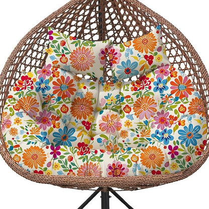Double Egg Chair Cushion Replacement Waterproof for Outdoor Patio Hanging Basket Egg Chairs, 59x43-Inch Thickened 100% Cotton Large Double Eggs Swing Chair Cushions, Colored Daisy