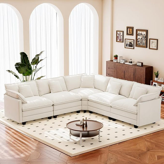 113.8" Modular Sectional Sofa,Cloud Couch for Living Room,Modern Deep Seat Sofa 5 Seater Chenille Fabric Comfy L Shaped Couches with Throw Pillows for Apartment