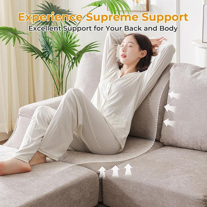 Rexulqo 85'' L Shaped Couch with Armrest Organizer,3 Seats Sofas with Storage Ottoman,Comfy Sectional Sofa with Thick Cushion,Chenille Sectional Couches for Living Room,Bedroom,Apartment,Khaki