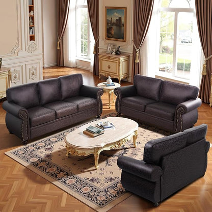 Couchus Mid-Century Vintage Sofa Couches with Rivet Design,loveseat Sofa,Removable Sofa Cover Upholstered Cushions and Solid Wood Frame (Brown, Loveseat)