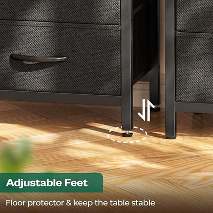 Huuger Nightstands Set of 2, 27.6 Inch End Tables with Charging Station, Fabric Drawers, Bedside Tables with USB-C Port and Outlet, Night Stands for Bedroom, Rustic Brown and Black