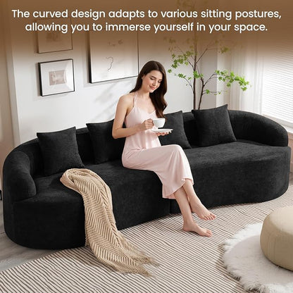 110" Boneless 4 Seater Sofa Couch, Modern Oversized Curved Cloud Sofa, Chenille 4-Seater Deep Seat Sectional Couches for Living Room, No Assembly, Black