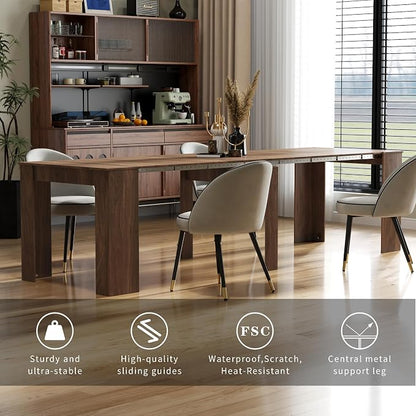 Extendable Dining Table, Transformer Extra Console Table for 1-12 People, Folding Space Saving Dining Room Table for Homes, Apartments, Walnut