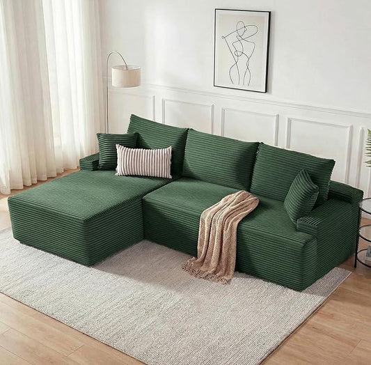 Mangodan Cloud Sectional Couch, Modular Sectional Sofa for Living Room, Fluffy Comfy Couch with L-Shaped Chaise, Boneless Sofa with Deep Seat, No Assembly Required, Green