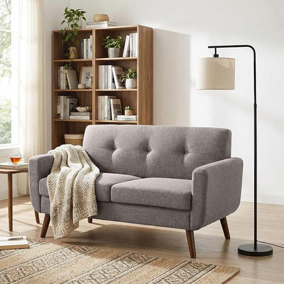 Tbfit 56" W Loveseat Sofa, Mid Century Modern Decor Love Seat Couches for Living Room, Button Tufted Upholstered Small Couch for Bedroom, Solid and Easy to Install Love Seats Furniture, Grey