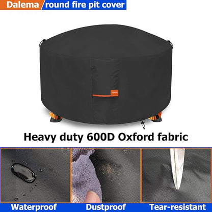 Fire Pit Cover,Outdoor Heavy Duty 600D 100% Waterproof Fire Pit Cover Round,Weatherproof Firepit Covers Round 36" Dia x 24" H,Black