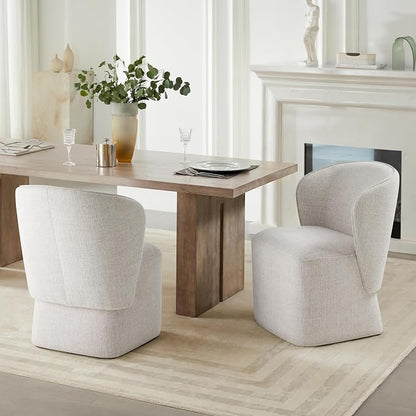 KISLOT Upholstered Dining Chairs with Wheels, No Assembly Stain Resistant Fabric Modern Barrel Armchair with Casters, Dining Room Chairs for Kitchen Living Room Bedroom, Linen, Set of 4