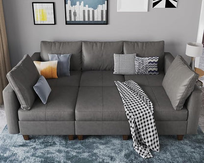 EASE MOOSE Faux Leather Modular Sofa Sectional Sofa Bed with Storage, Faux Leather Sectional Sofa Sleeper Sectional Couch for Apartment