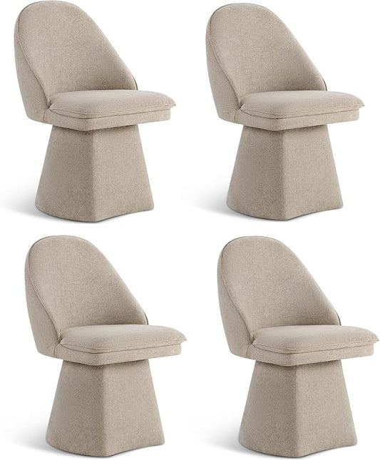 KISLOT Swivel Dining Chairs Modern Desk Chair Upholstered Linen Fabric Side Chair for Kitchen Dining Room Bedroom,Khaki,4 Box