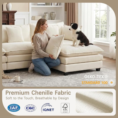 Modular Sectional Sofa for Living Room, 70" Oversized Cloud Couch with Movable Ottoman, 3 Seat Modern Comfy Sofa Chenille Deep Seat Couches with L Shape, Bedroom Living Room (Beige 70" Loveseat)