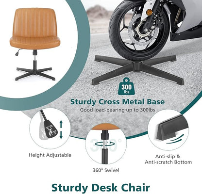 OLIXIS Criss Cross Legged Chairs Armless No Wheels Wide Seat Height Adjustable Swivel Padded PU Leather Home Office Desk Seating for Bedroom, Student, Study Room
