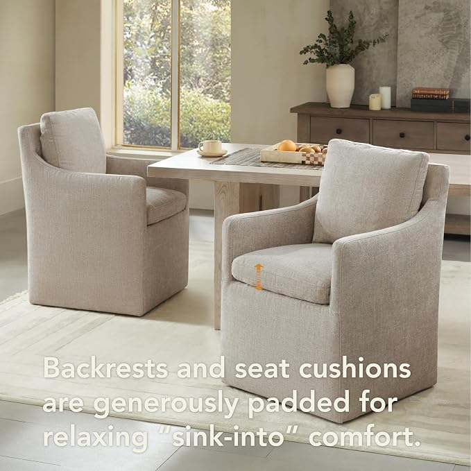 KISLOT Upholstered Dining Chairs with Casters, No Assembly Modern Accent Armchair with Rollers for Dining Room, Bedroom, Living Room, Reading Room, Already Assembled, Sand, 1 Box