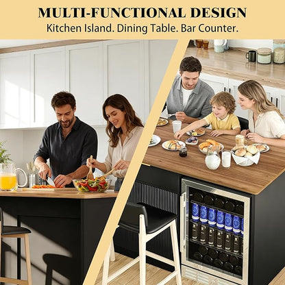 GDLF 60.7" W Large Kitchen Island with Storage and Fridge Space, Modern Kitchen Bar Island Table and Dining Table with Drawers