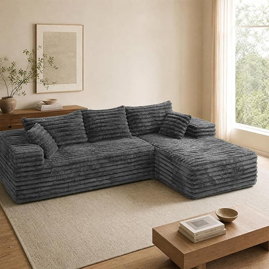 Cloud Sectional Couch with L-Shape Chaise,Modern Modular Sofa with Deep Seat, Upholstered Couches with Right Facing Chaise for Living Room Bedroom, No Assembly Required, Grey (Plush Corduroy Fabric) | 102.4" Modular Sectional Sofa, Cloud Couch Sectiona...