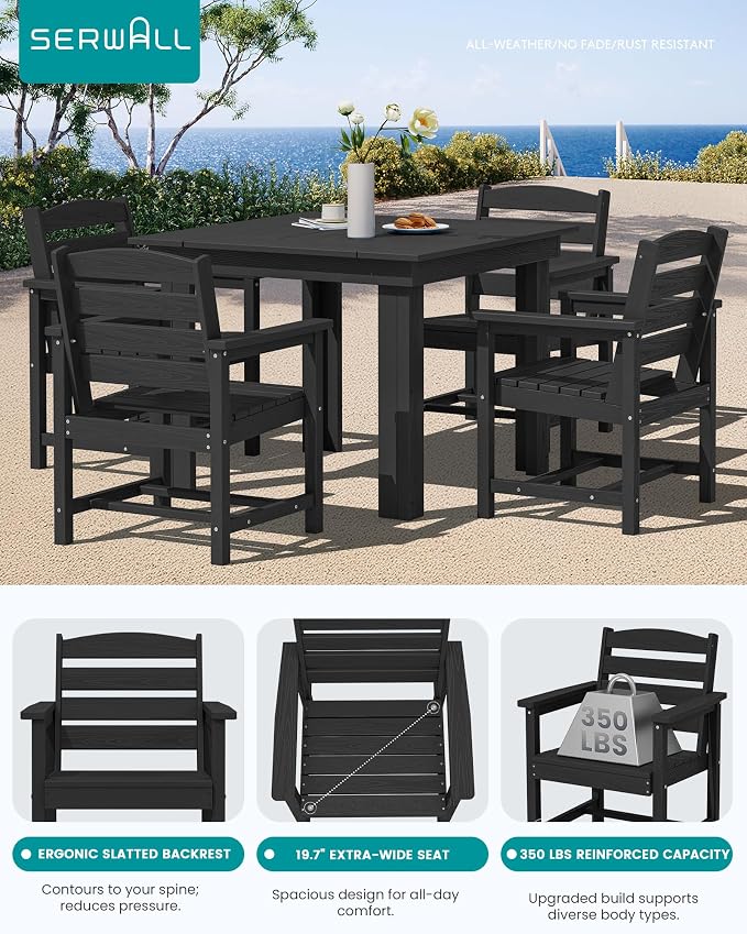 SERWALL HDPE Outdoor Square Dining Set for 4 | with Armchair Seat
