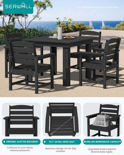 SERWALL HDPE Outdoor Square Dining Set for 4 | with Armchair Seat