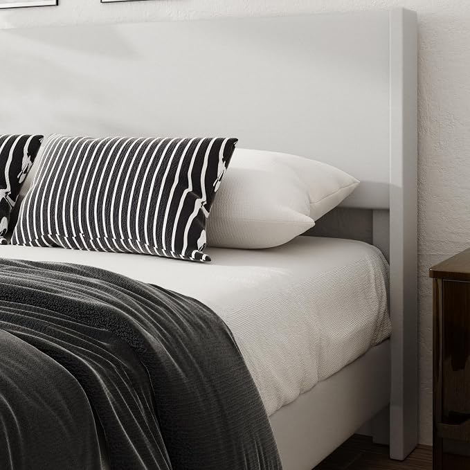 Full Size Bed Frame with Faux Leather Upholstered Headboard, Wear-Resistant, Easy Clean, Mattress Foundation, No Box Spring Required, Easy Assembly, Grey