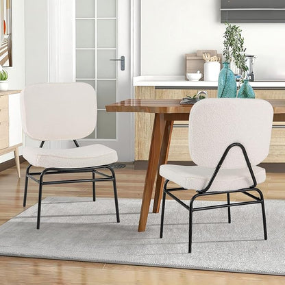 Giantex Modern Armless Accent Chair - Sherpa Reading Chair with Sponge Padding, Adjustable Foot Pads & Metal Frame, Upholstered Side Chair for Living Room, Bedroom & Reading Room, Beige